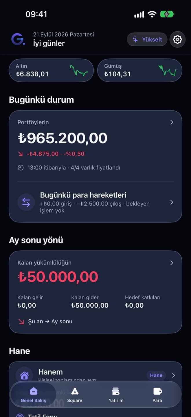 Galata Finance overview screen